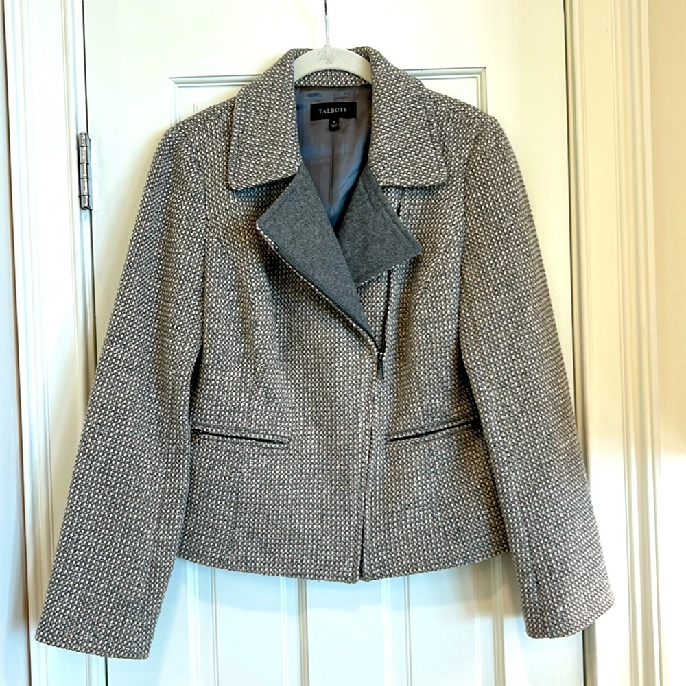 Talbots Gray Tweed Wool Blend Work Or Casual Lined Blazer sz.8